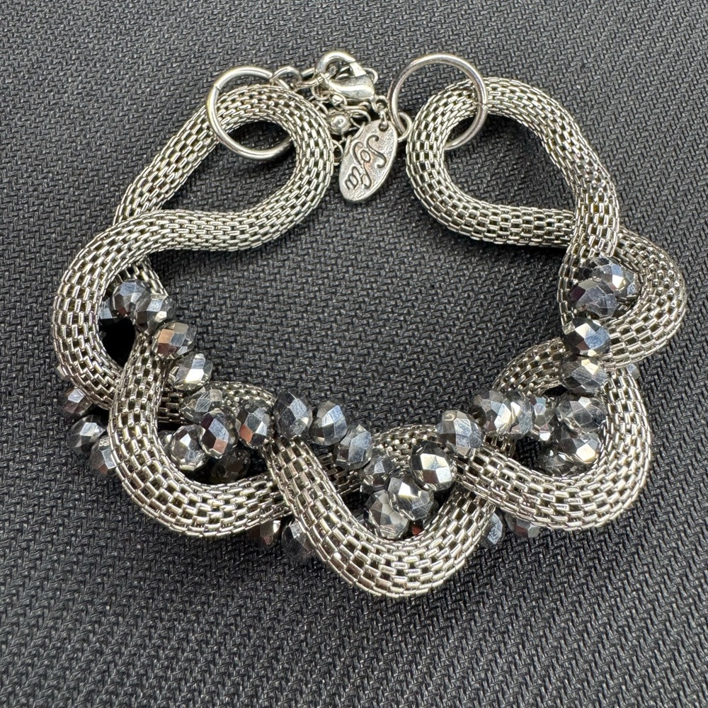 Sofia Chunky Silver Tone Mesh Chain Statement Bra… - image 1